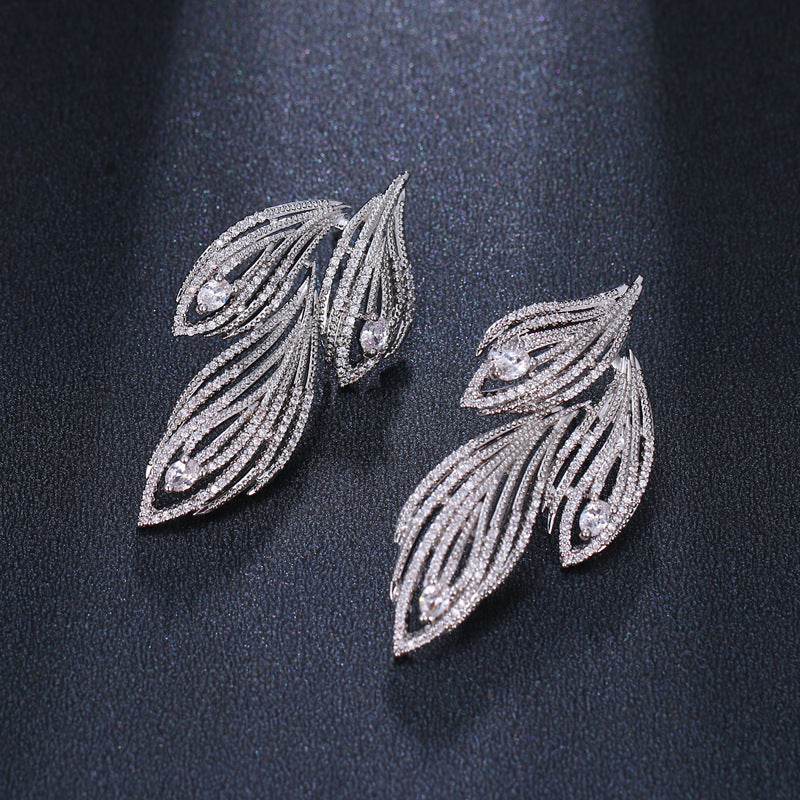 Leaf-shaped Full Rhinestone Zircon Earrings For Women