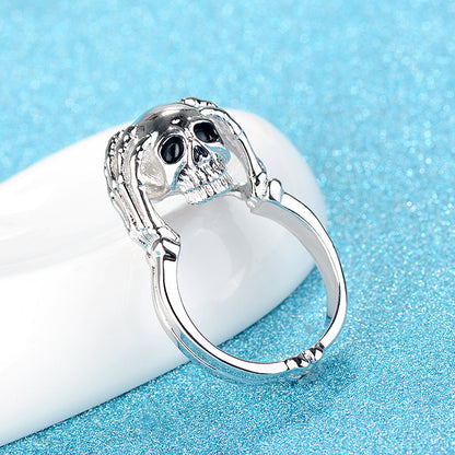 Vintage Oil Dripping Skull Hand Ring Exaggerated And Personalized Alternative Punk European And American