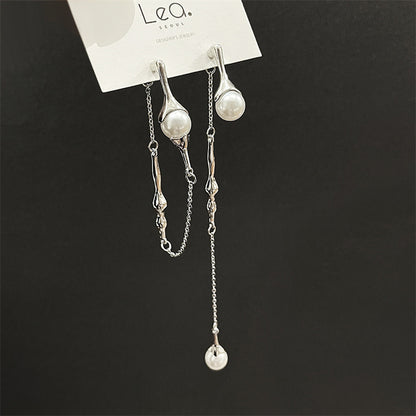 Temperamental Cold Style Sterling Silver Needle New Niche Asymmetric Tassel Earrings